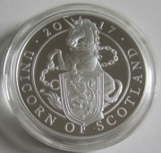 United Kingdom 10 Pounds 2017 Queens Beasts Unicorn of Scotland 5 Oz Silver Proof