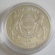 Botswana 5 Pula 1978 15 Years WWF Gemsbok Silver BU
