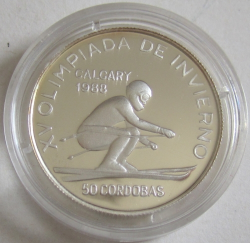 Nicaragua 50 Cordobas 1988 Olympia Calgary Ski Alpin