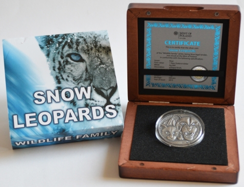 Niue 1 Dollar 2015 Wildlife Familiy Schneeleopard