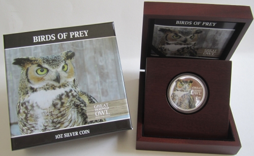 Niue 2 Dollars 2013 Birds of Prey Great Horned Owl 1 Oz Silver