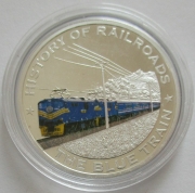 Liberia 5 Dollars 2011 Railroads Blue Train Silver