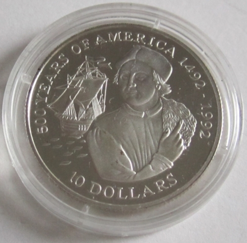 Cook Islands 10 Dollars 1990 500 Years America Young Christopher Columbus Silver