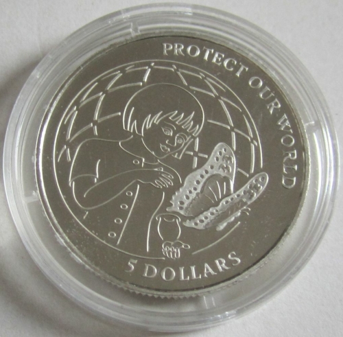 Cook Islands 5 Dollars 1992 Protect Our World Globe Silver