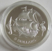 Bahamas 5 Dollars 1993 Ships Galleon Silver