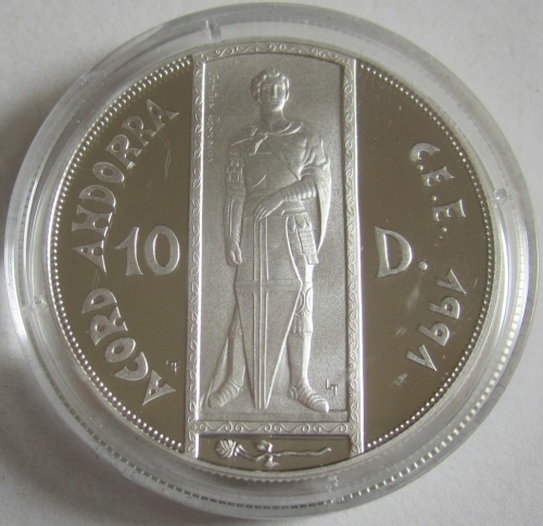 Andorra 10 Diners 1993 Customs Union Saint George Silver