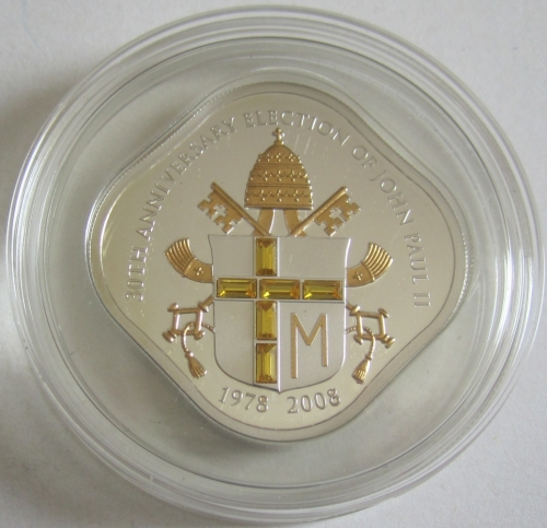 Cook Islands 5 Dollars 2008 30 Years Election of Pope John Paul II Silver