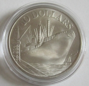 Singapore 10 Dollars 1976 Container Ship Silver BU