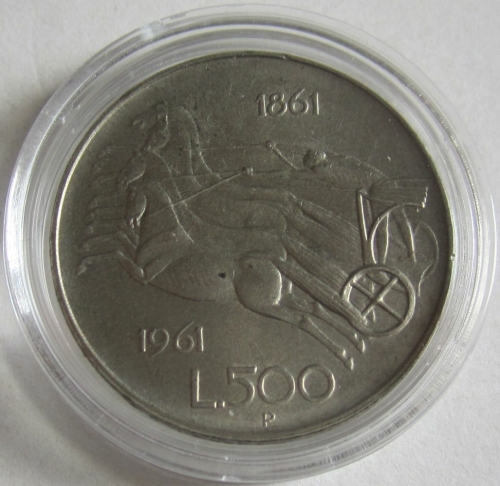 Italy 500 Lire 1961 100 Years Unification Silver