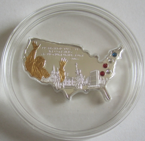 Cook-Inseln 5 Dollars 2008 Papst Benedikt XVI. Apostolische Visite in den USA
