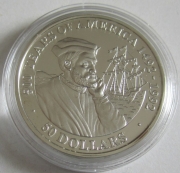 Cook Islands 50 Dollars 1990 500 Years America Jacques Cartier Silver