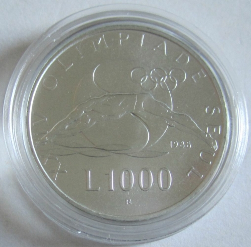 San Marino 1000 Lire 1988 Olympics Seoul Swimming Silver BU