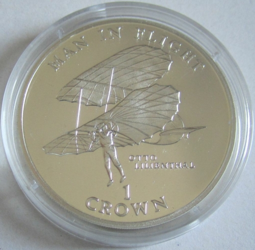 Isle of Man 1 Crown 1994 Man in Flight Otto Lilienthal Silver