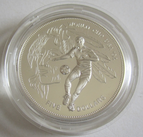 Barbados 5 Dollars 1994 Football World Cup in the USA Silver