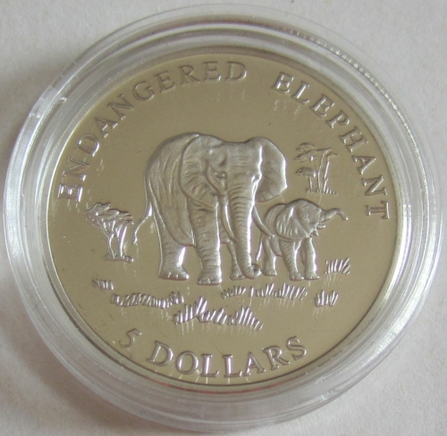 Liberia 5 Dollars 2000 Tiere Elefant