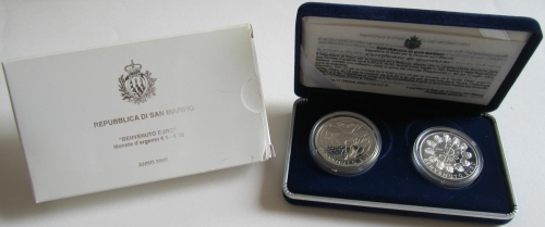 San Marino 5 + 10 Euro 2002 Euro Introduction Silver