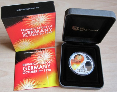 Tuvalu 1 Dollar 2010 20 Years German Reunification 1 Oz Silver