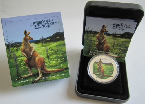 Australia 1 Dollar 2014 Kangaroo World Money Fair Berlin 1 Oz Silver
