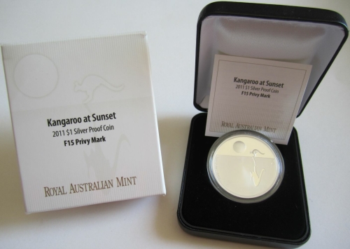 Australia 1 Dollar 2011 Kangaroo at Sunset Fabulous 15 Privy 1 Oz Silver Proof