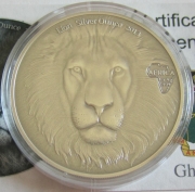 Ghana 5 Cedis 2013 Wildlife Lion 1 Oz Silver