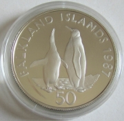 Falkland Islands 50 Pence 1987 25 Years WWF King Penguin...