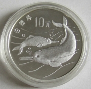 China 10 Yuan 1988 Wildlife River Dolphin / Baiji Silver