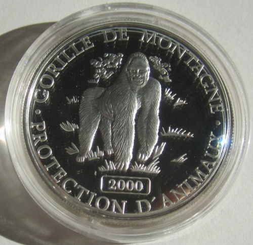 DR Congo 10 Francs 2000 Wildlife Mountain Gorilla Silver