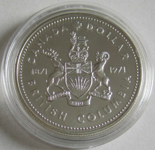 Canada 1 Dollar 1971 100 Years British Columbia Silver