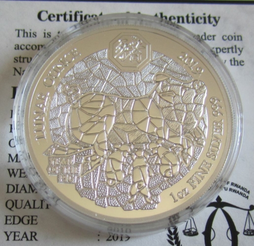 Rwanda 50 Amafaranga 2019 Lunar Pig 1 Oz Silver Proof