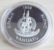 Vanuatu 50 Vatu 1992 Wildlife Santa Cruz Ground Dove & Mountain Starling Silver