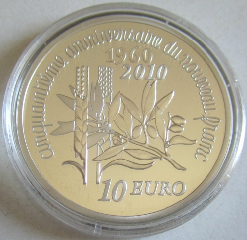 France 10 Euro 2010 Semeuse 50 Years New Franc Silver