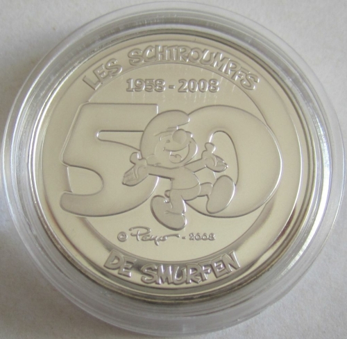 Belgium 5 Euro 2008 50 Years Smurfs Silver