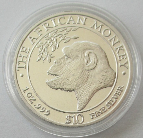 Somalia 10 Dollars 1998 African Monkey 1 Oz Silver