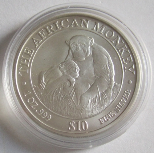 Somalia 10 Dollars 2003 African Monkey 1 Oz Silver